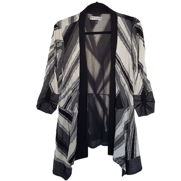 Svetlana Sweaters - Svetlana Distressed Sweater L Black White Gray